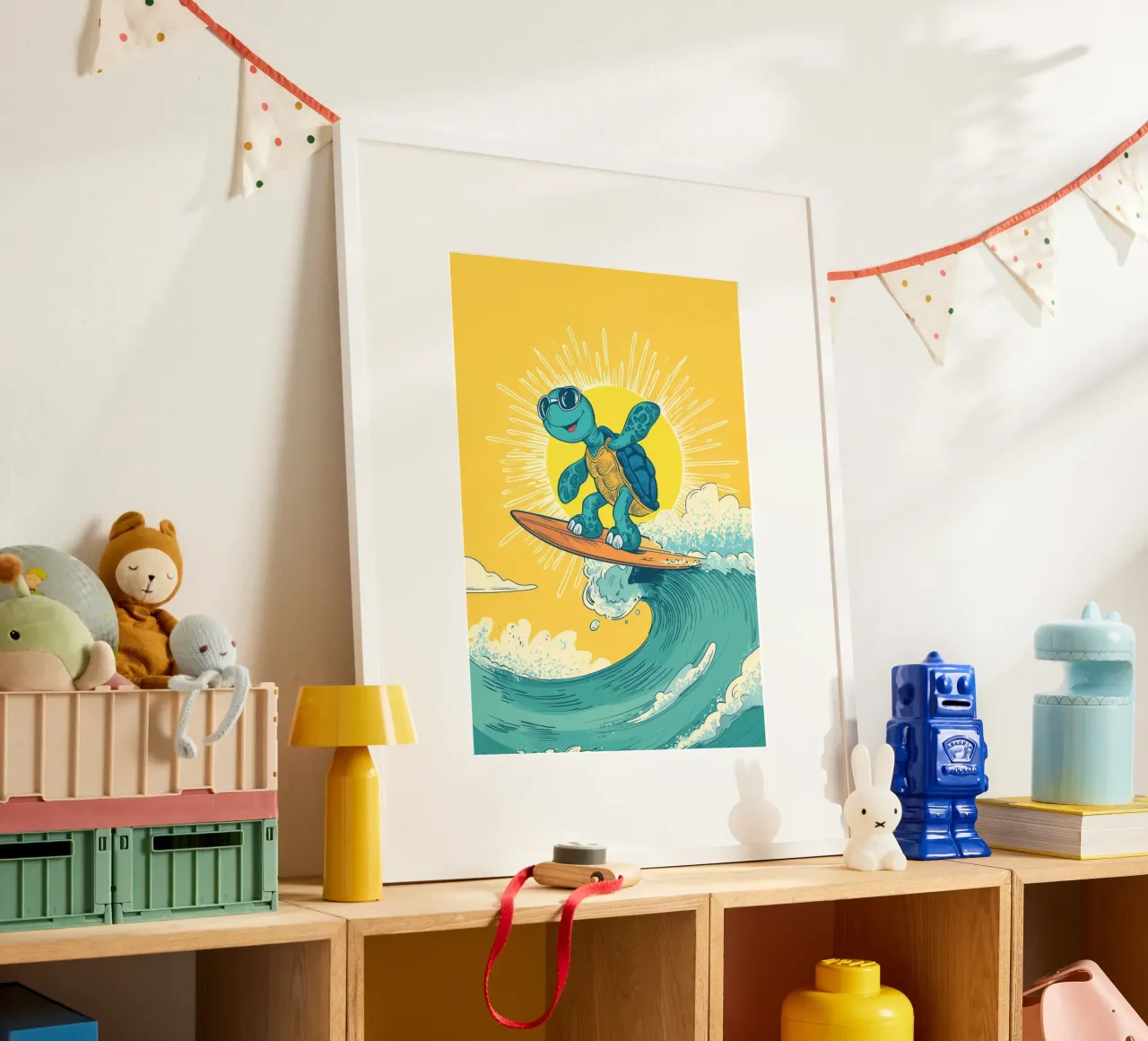 Turtle on the Waves poster with plastic frame by Kiara