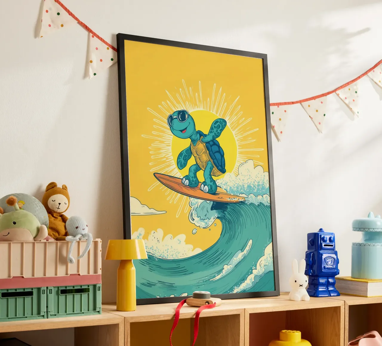 Turtle on the Waves poster with plastic frame by Kiara
