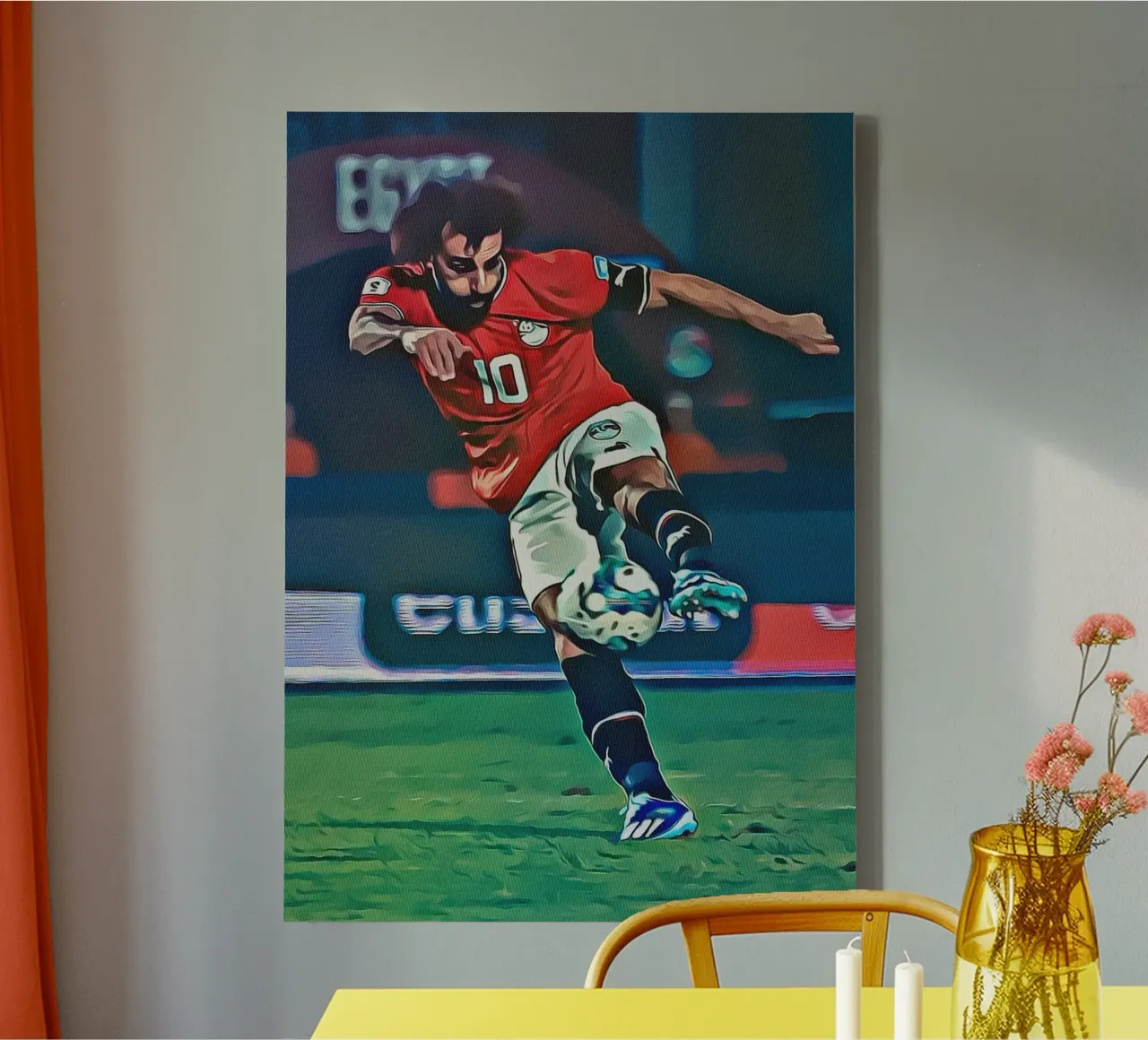Poster d'azione della squadra egiziana con il numero 10 di Mohamed Salah tela con Cornice a cassetta da ArdanART