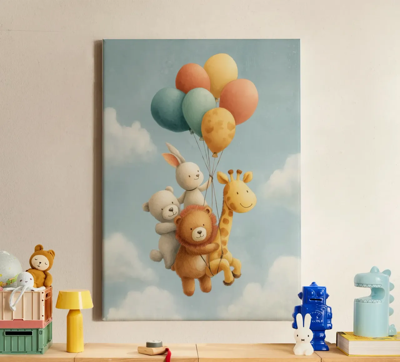 Animal Balloon Ride tela con Cornice a cassetta da Kiara