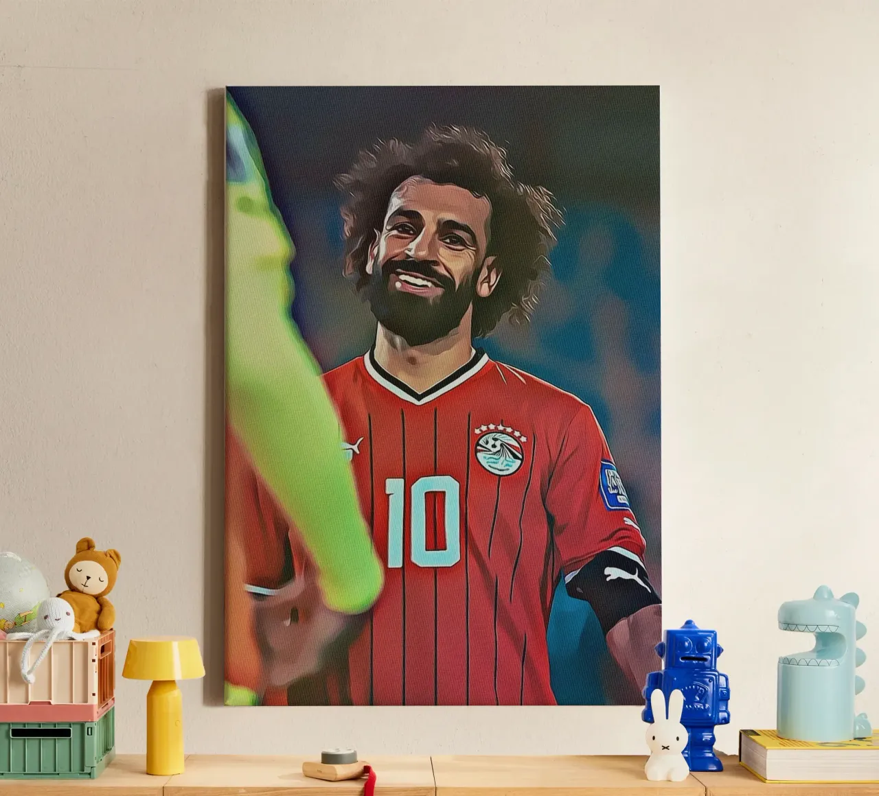 Poster di Mohamed Salah in posa celebrativa del Liverpool in nero tela con Cornice a cassetta da ArdanART