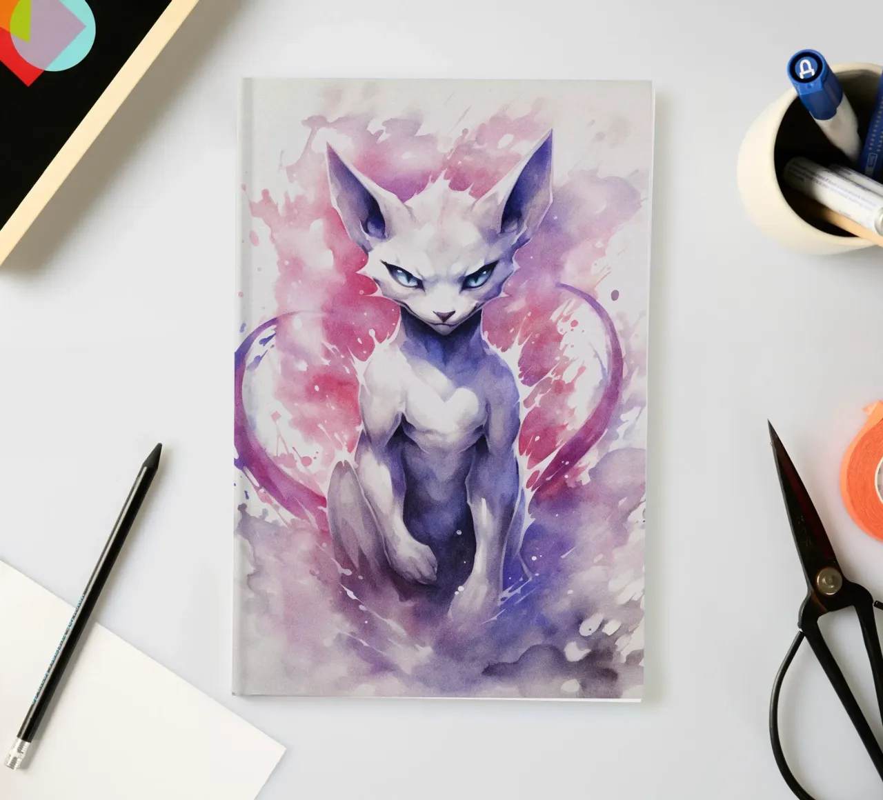 Mewtwo Pokemon Watercolor notebook by CreativeStudio