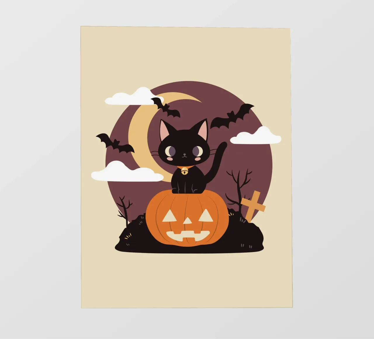 Gatto nero spettrale su una zucca telo in pvc da cafelab