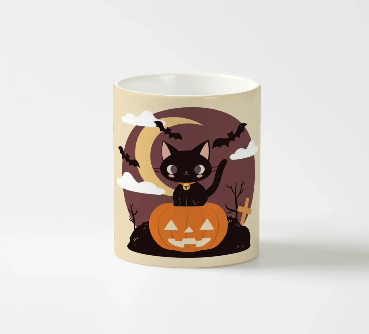 Gatto nero spettrale su una zucca tazza in ceramica da cafelab