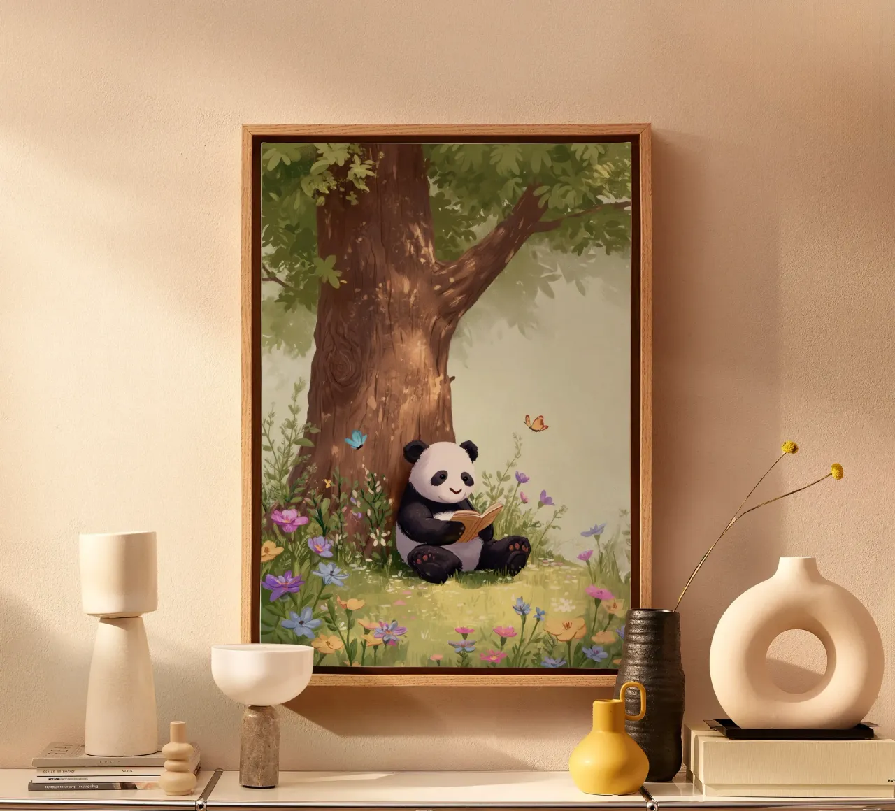 Panda in the Garden canvas met Baklijst van Kiara