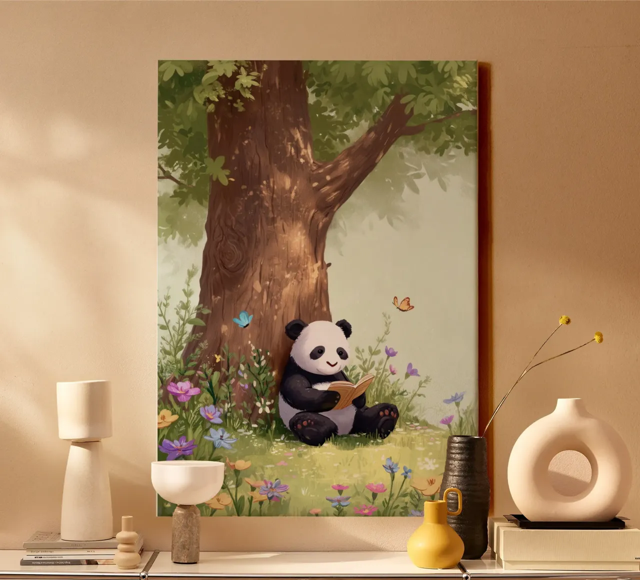 Panda in the Garden canvas met Baklijst van Kiara