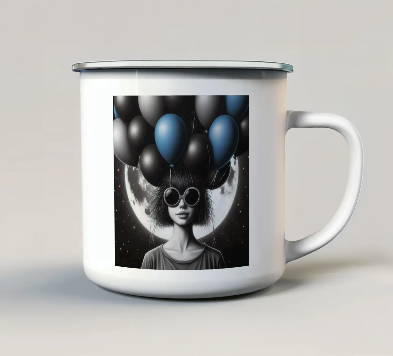 Ragazza con palloncini tazza in smalto da BenCoStyle