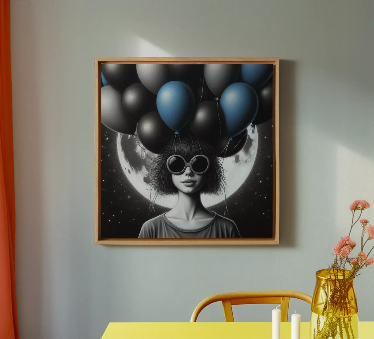 Ragazza con palloncini tela con Cornice a cassetta da BenCoStyle