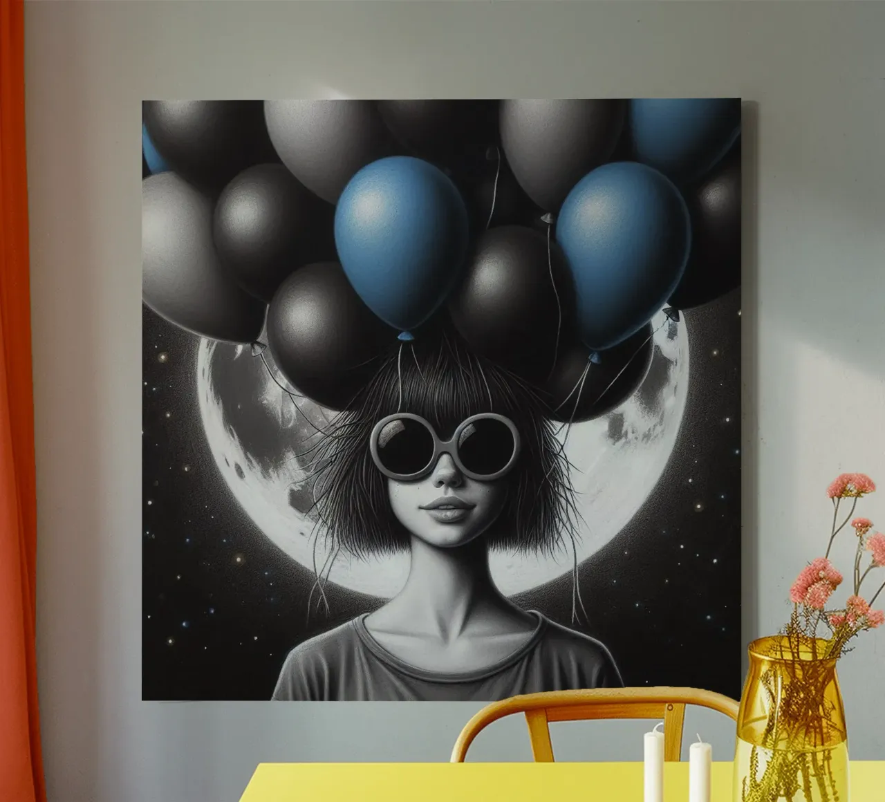 Ragazza con palloncini tela con Cornice a cassetta da BenCoStyle