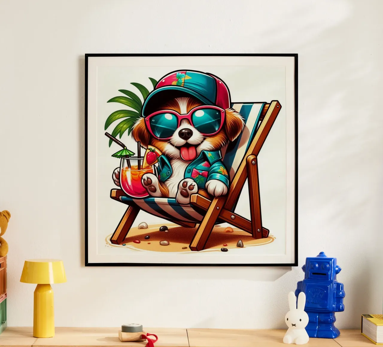 Süßer Hund im Liegestuhl poster con telaio in plastica da BenCoStyle