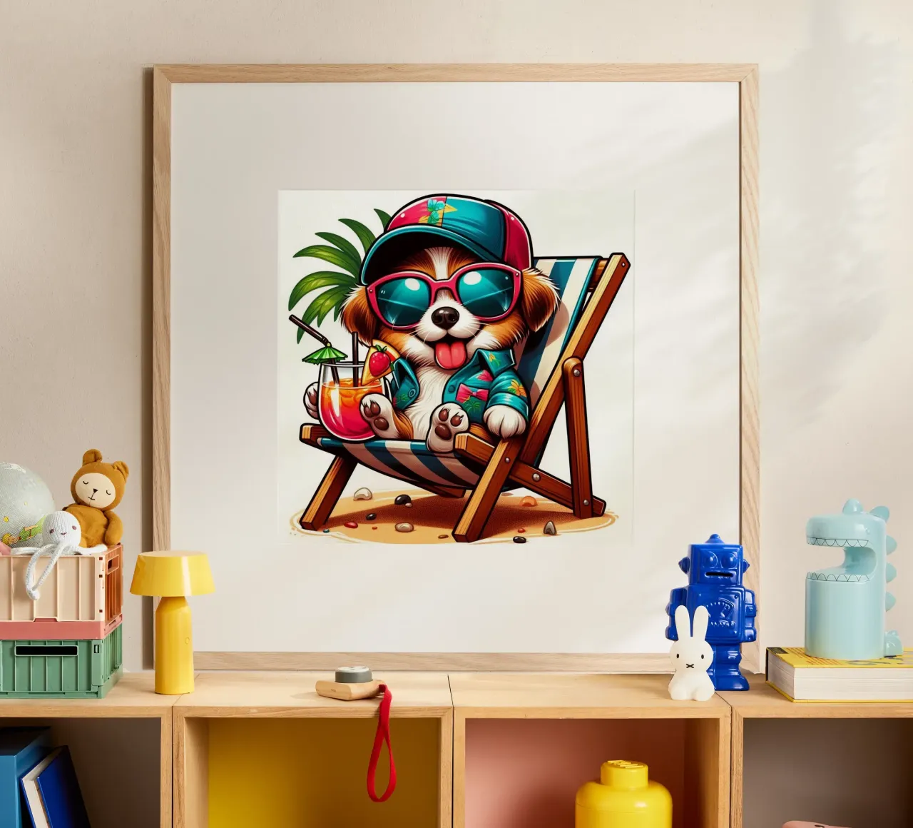 Süßer Hund im Liegestuhl poster con telaio in plastica da BenCoStyle