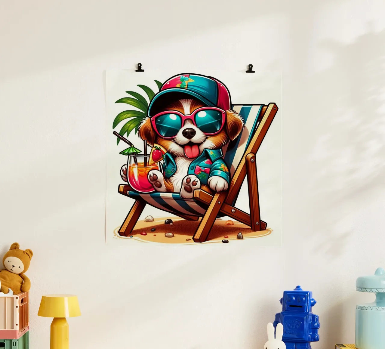 Süßer Hund im Liegestuhl poster con telaio in plastica da BenCoStyle