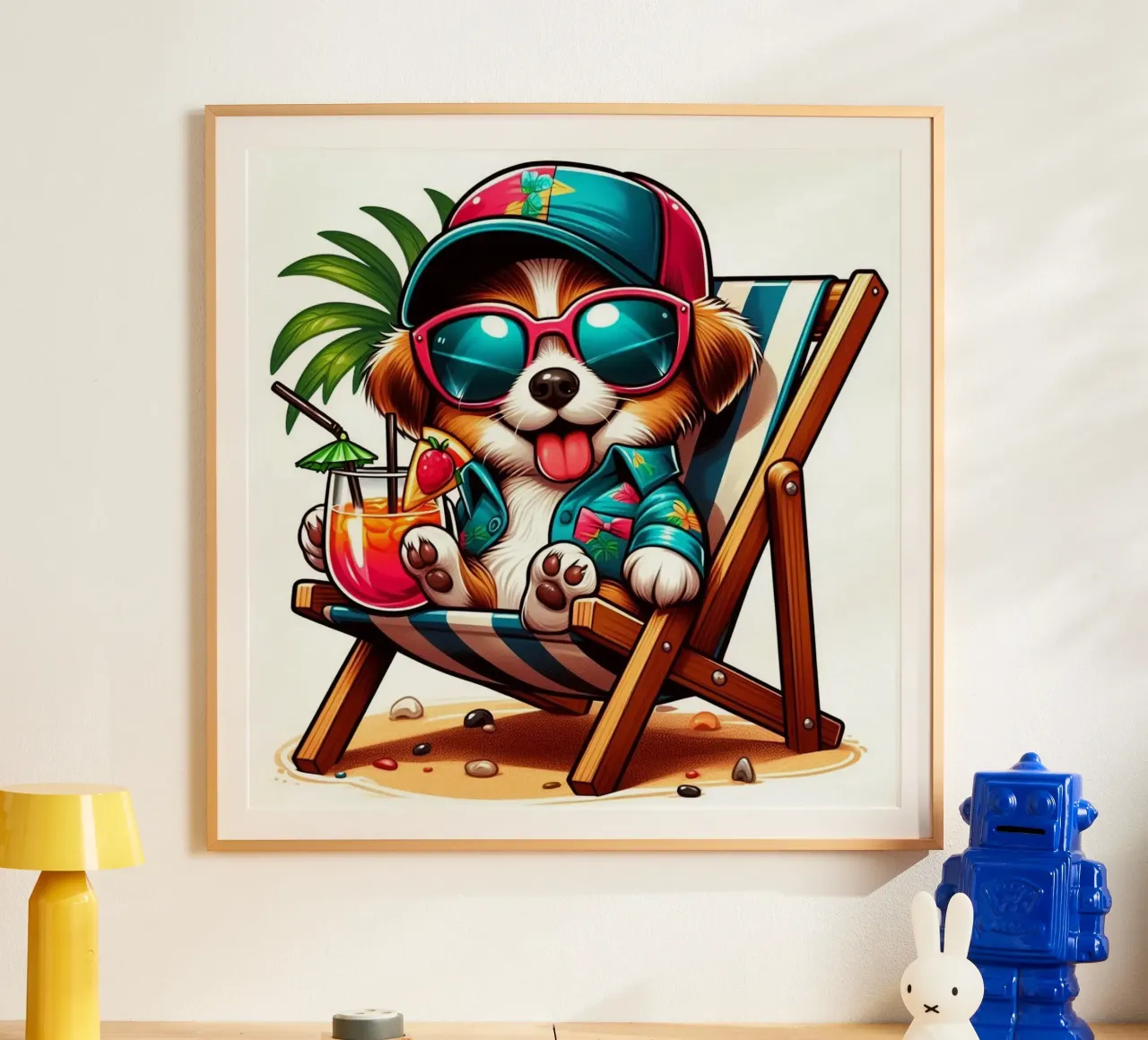 Süßer Hund im Liegestuhl poster con telaio in plastica da BenCoStyle