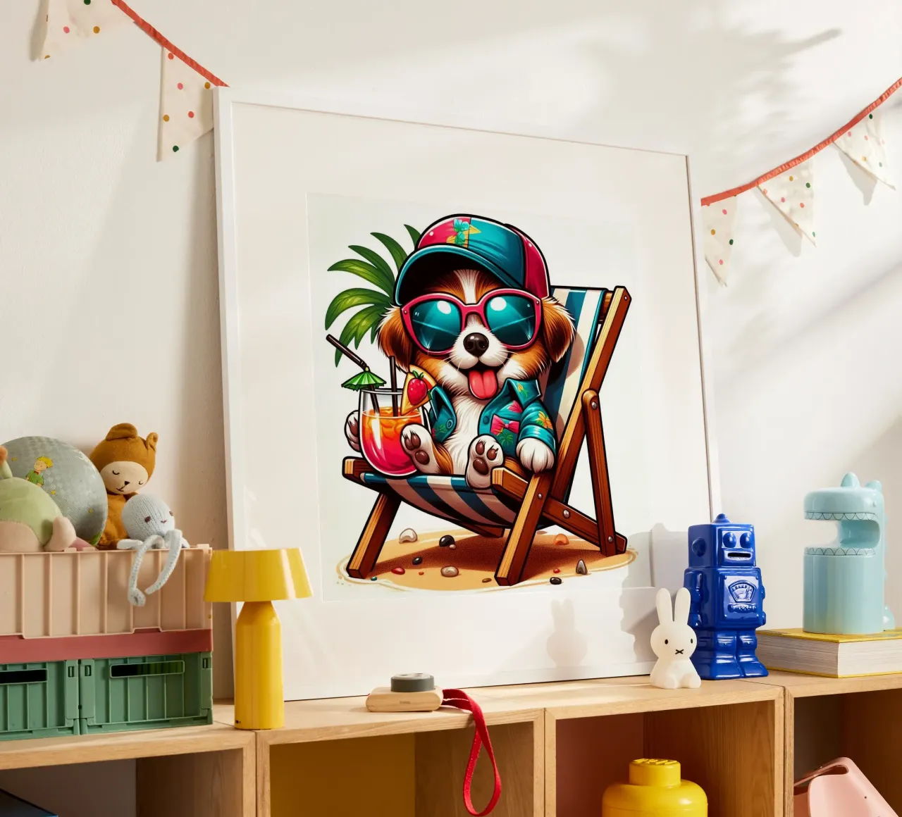 Süßer Hund im Liegestuhl poster con telaio in plastica da BenCoStyle