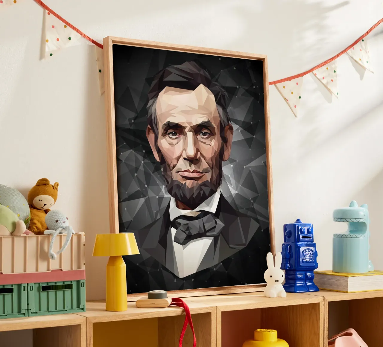 Abraham Lincoln Lowpoly lienzo con Marco flotante de Low Profile