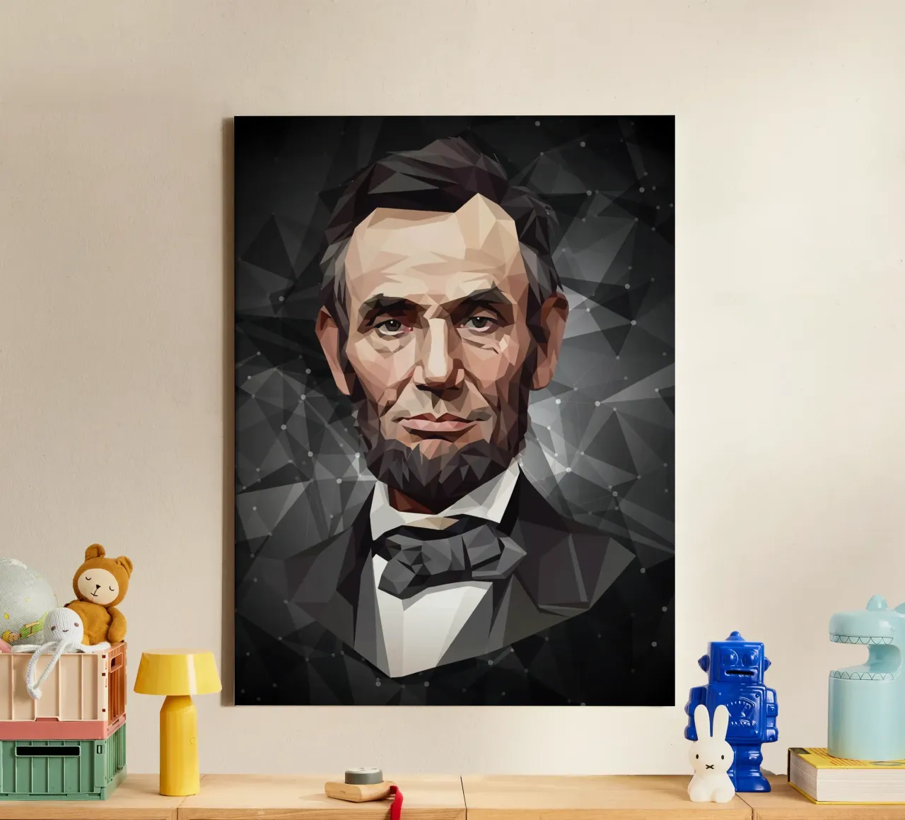 Abraham Lincoln Lowpoly lienzo con Marco flotante de Low Profile