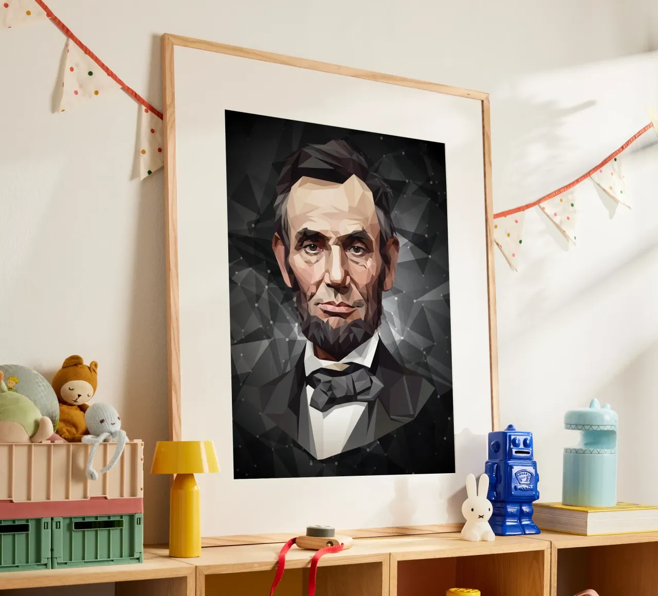 Abramo Lincoln Lowpoly poster con telaio in alluminio da Low Profile
