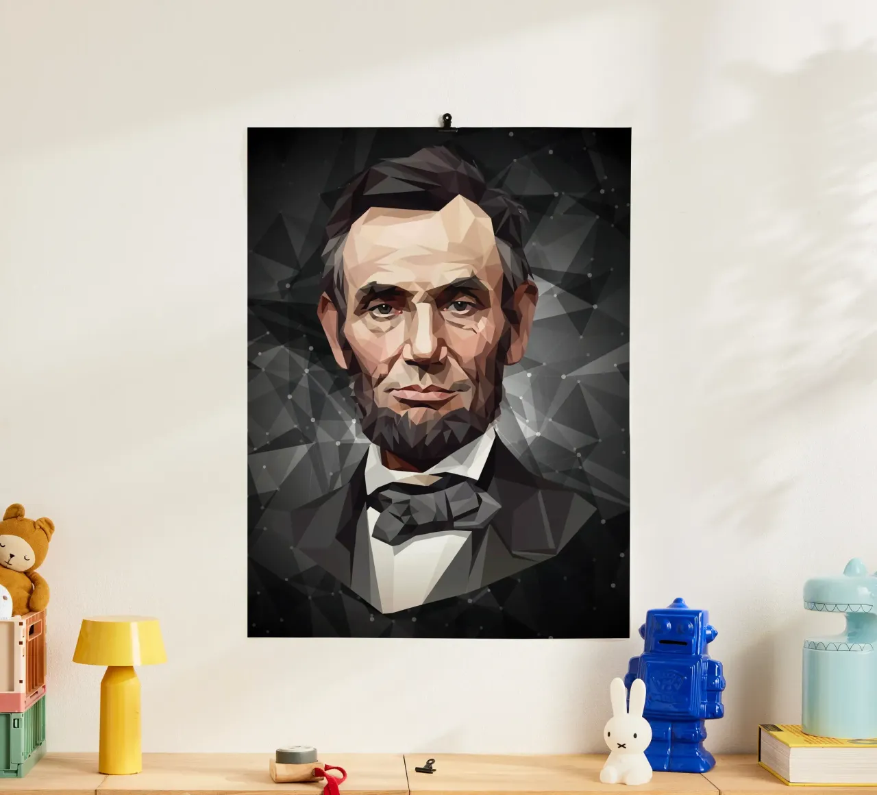Abramo Lincoln Lowpoly poster con telaio in alluminio da Low Profile