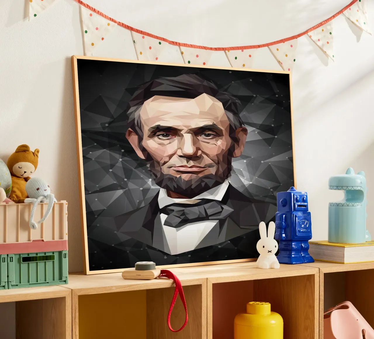 Abramo Lincoln Lowpoly poster con telaio in alluminio da Low Profile