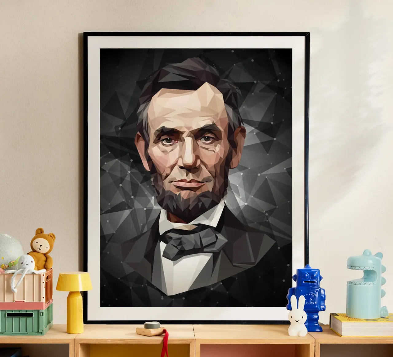 Abramo Lincoln Lowpoly poster con telaio in alluminio da Low Profile