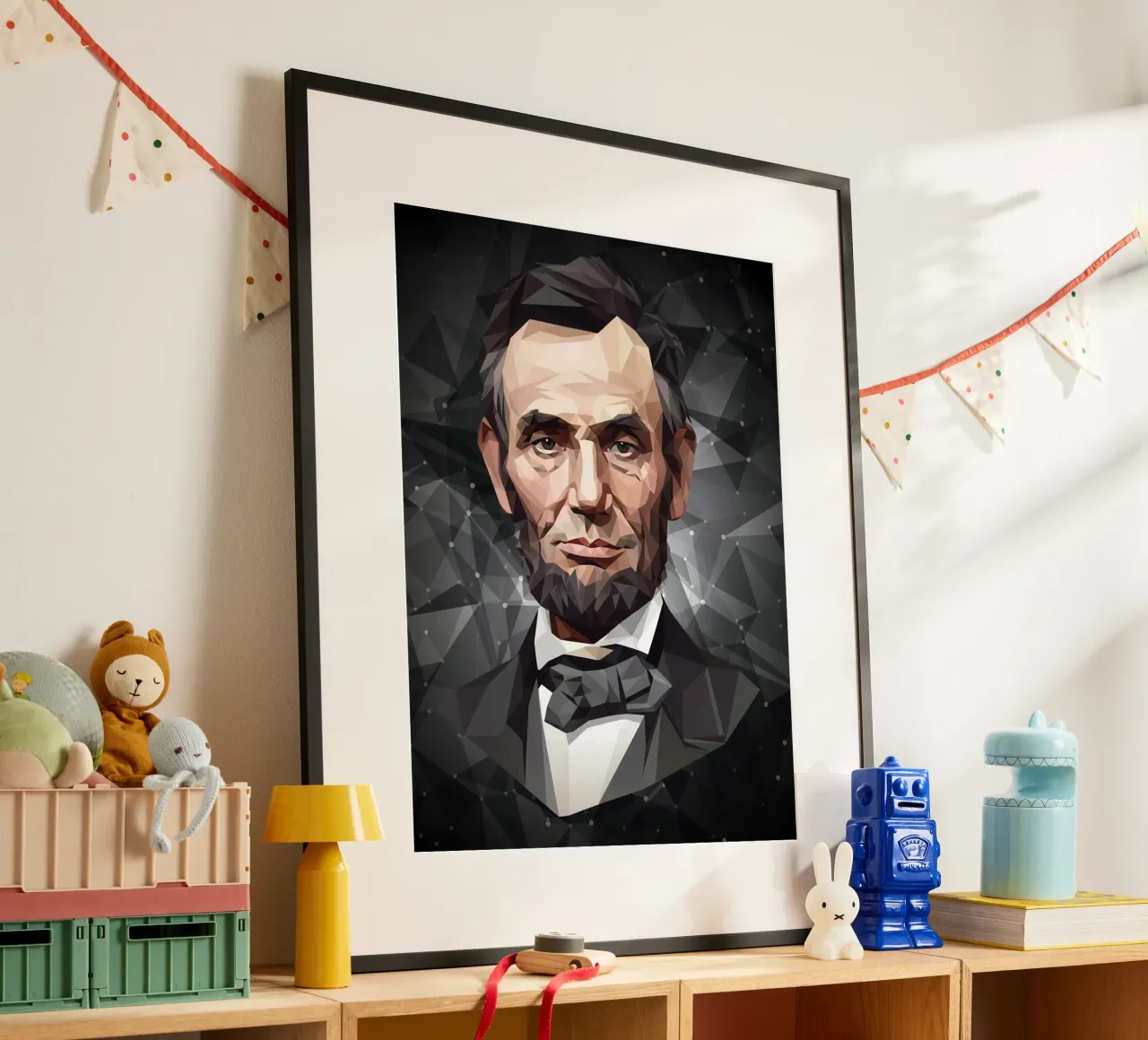 Abramo Lincoln Lowpoly poster con telaio in alluminio da Low Profile