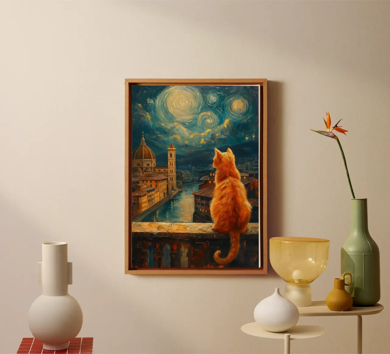 Gatto di Firenze Notte stellata tela con Cornice a cassetta da Stellar Creative
