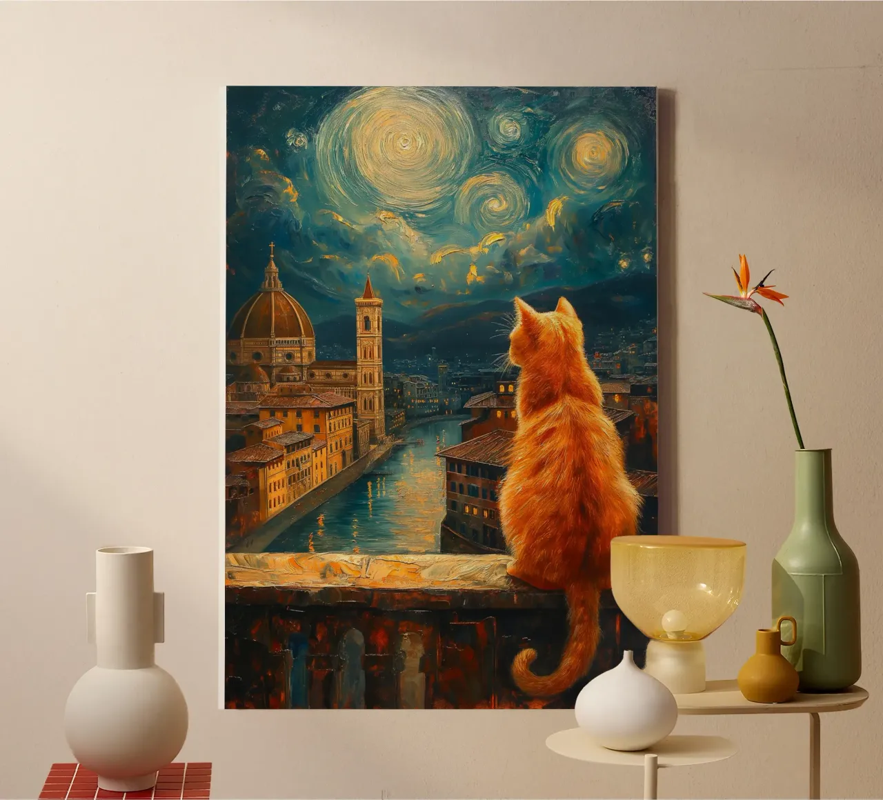 Gatto di Firenze Notte stellata tela con Cornice a cassetta da Stellar Creative