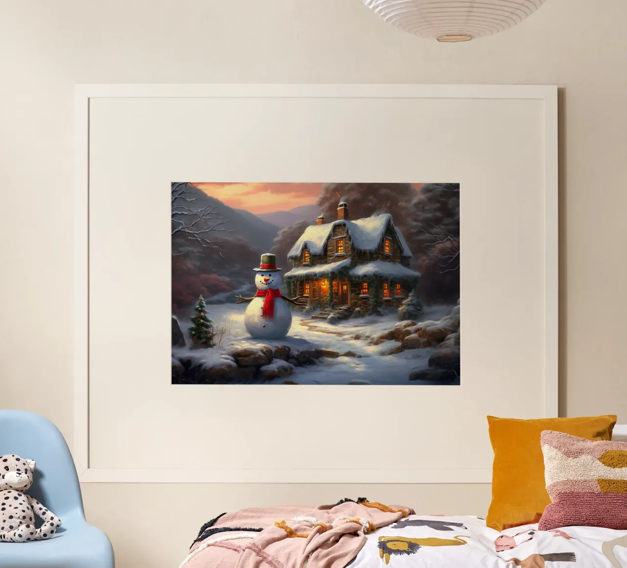 Pupazzo di neve di Natale poster con telaio in alluminio da Stellar Creative
