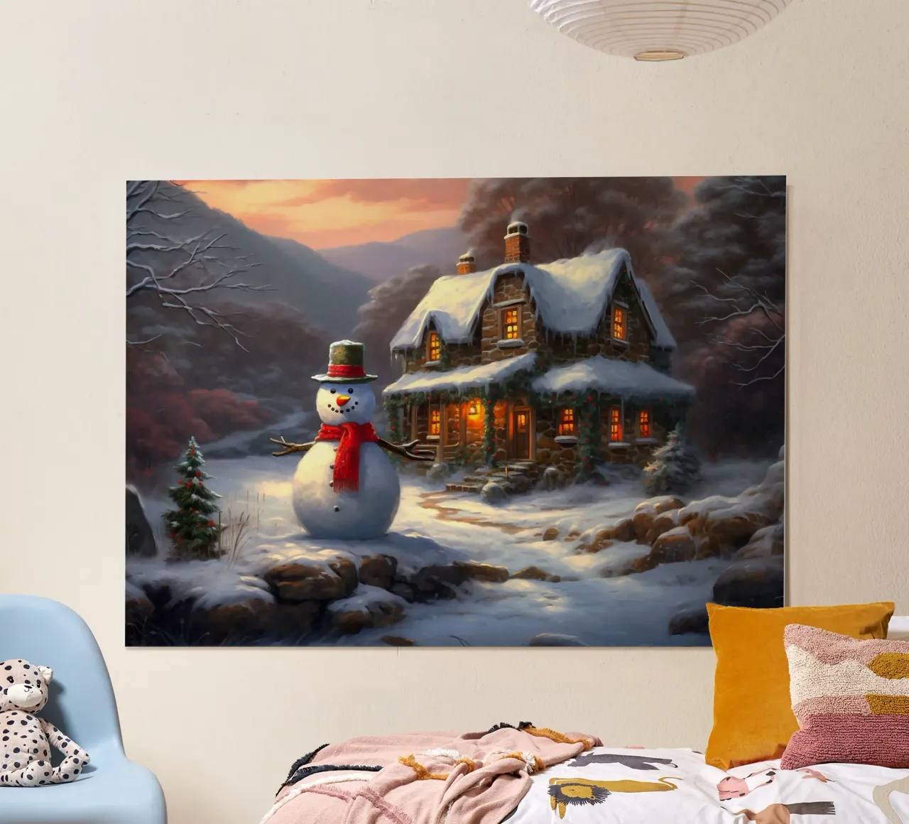 Pupazzo di neve di Natale poster con telaio in alluminio da Stellar Creative
