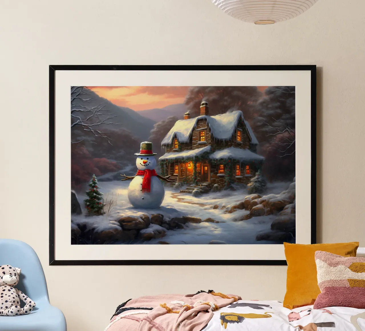 Pupazzo di neve di Natale poster con telaio in alluminio da Stellar Creative