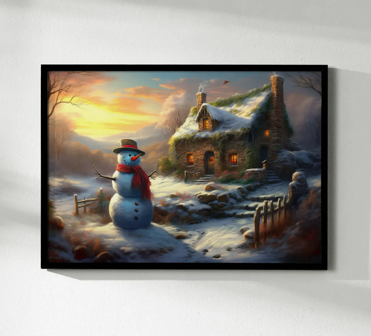 Pupazzo di neve di Natale poster con telaio in alluminio da Stellar Creative