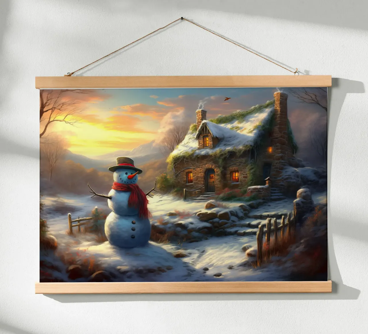 Pupazzo di neve di Natale poster con telaio in alluminio da Stellar Creative
