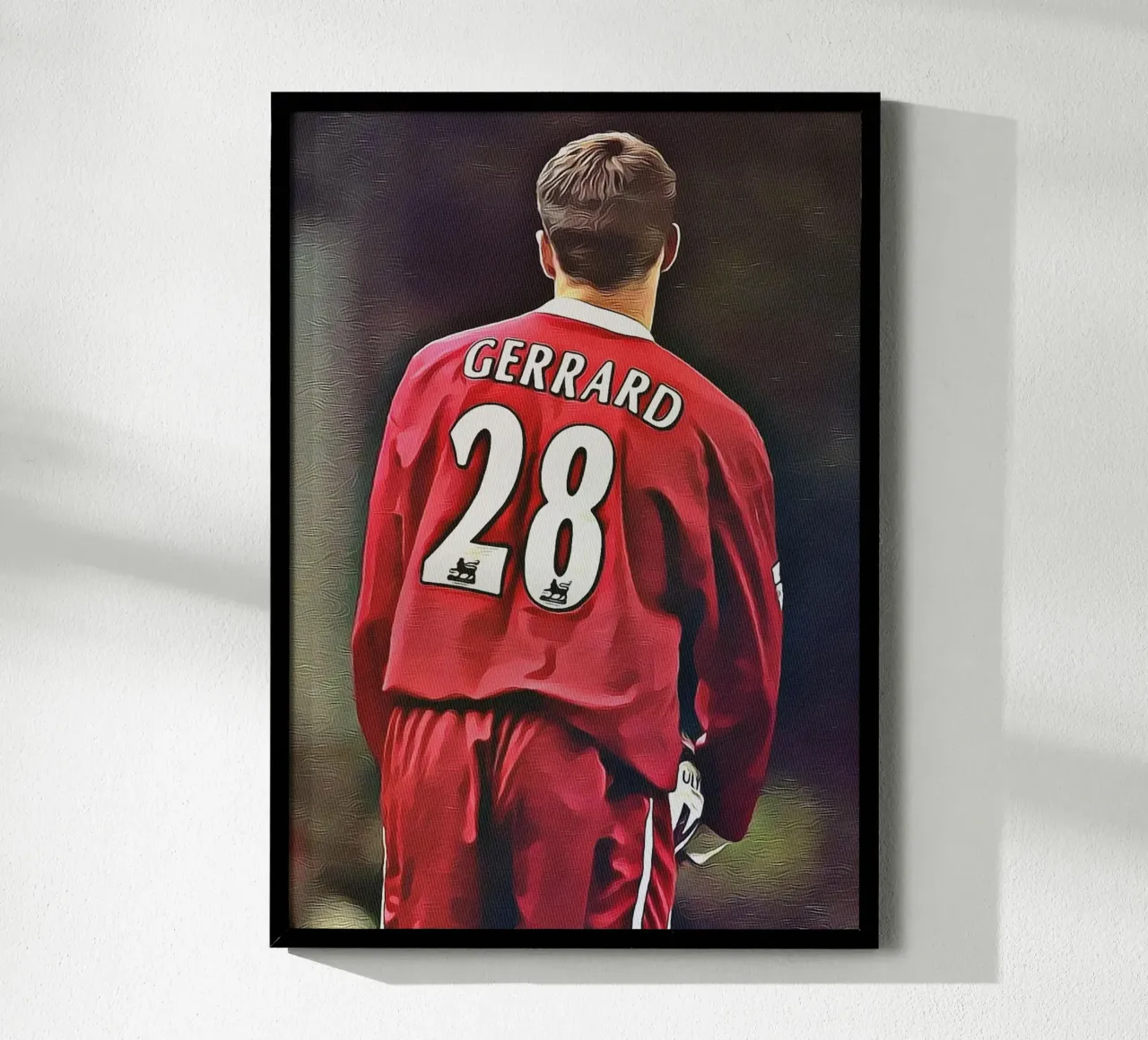 Poster con vista posteriore di Steven Gerrard numero 28 del Liverpool poster con telaio in alluminio da ArdanART