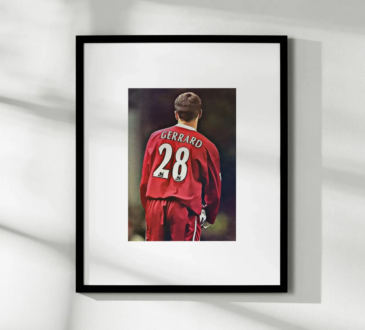 Poster con vista posteriore di Steven Gerrard numero 28 del Liverpool poster con telaio in alluminio da ArdanART