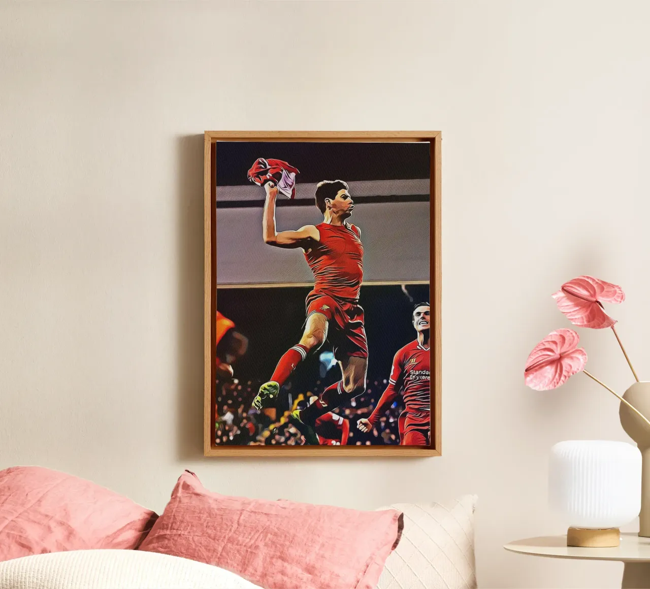 Steven Gerrard Maglia Onda Celebrazione Liverpool Poster tela con Cornice a cassetta da ArdanART