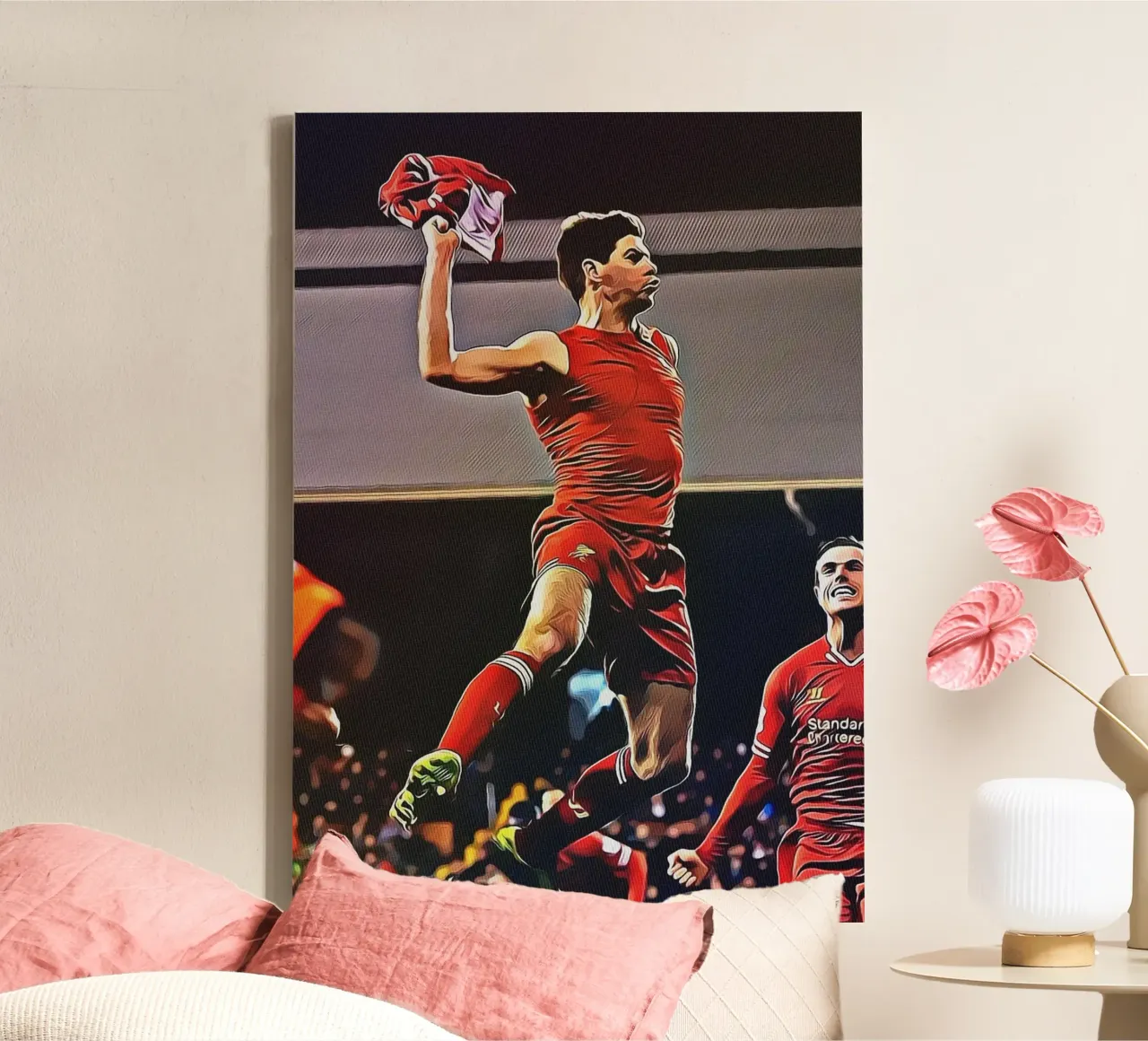 Steven Gerrard Maglia Onda Celebrazione Liverpool Poster tela con Cornice a cassetta da ArdanART