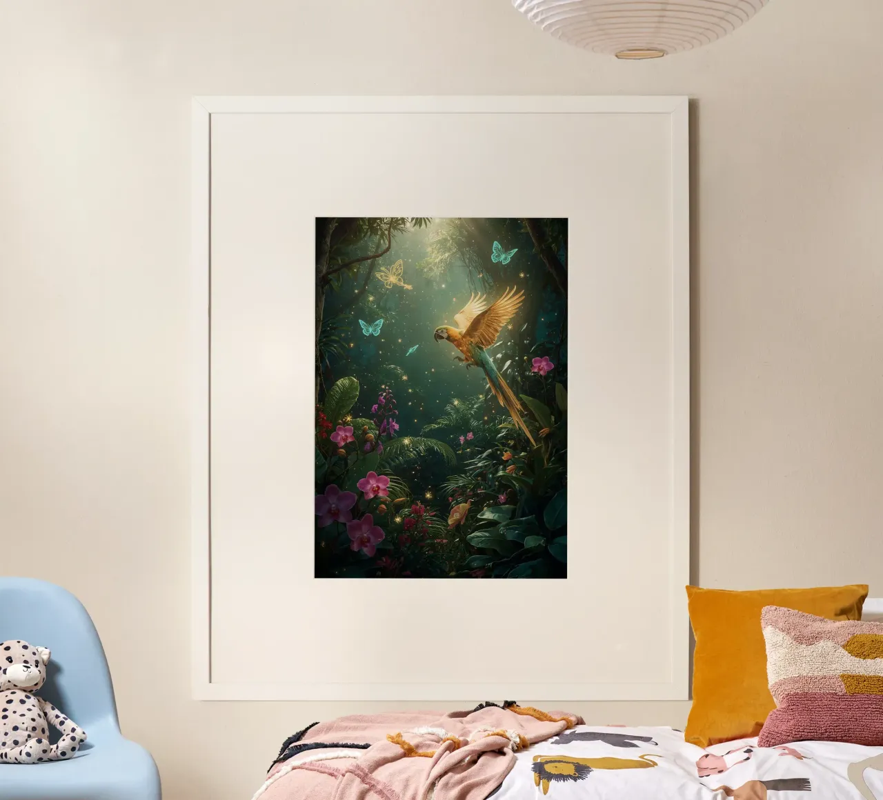 Parrot In Fantasy Jungle poster con telaio in alluminio da nabakumov