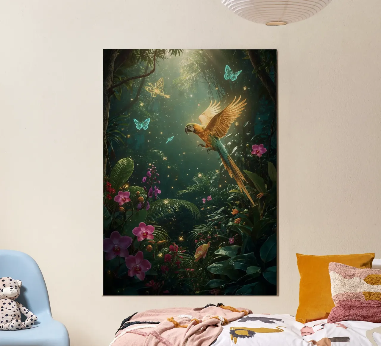 Parrot In Fantasy Jungle poster con telaio in alluminio da nabakumov