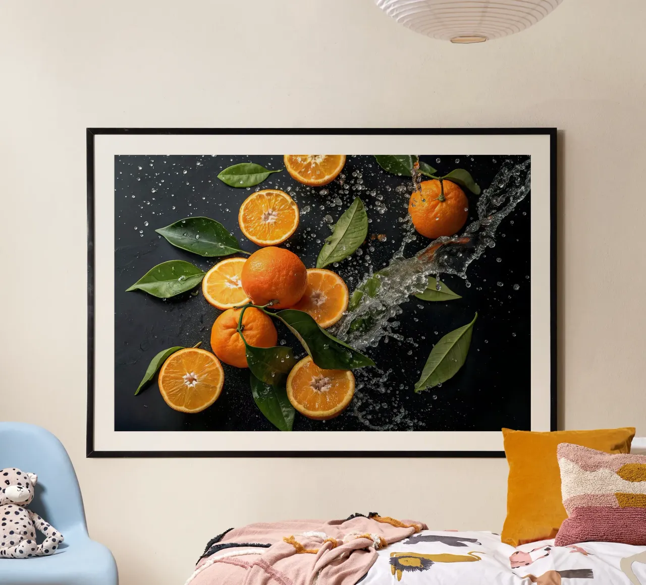 Fresh Oranges with Water Splash poster with plastic frame by 🥩 The tasty wall