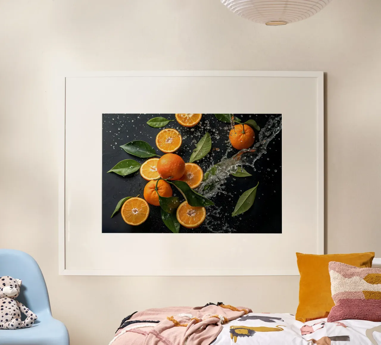 Fresh Oranges with Water Splash poster with plastic frame by 🥩 The tasty wall
