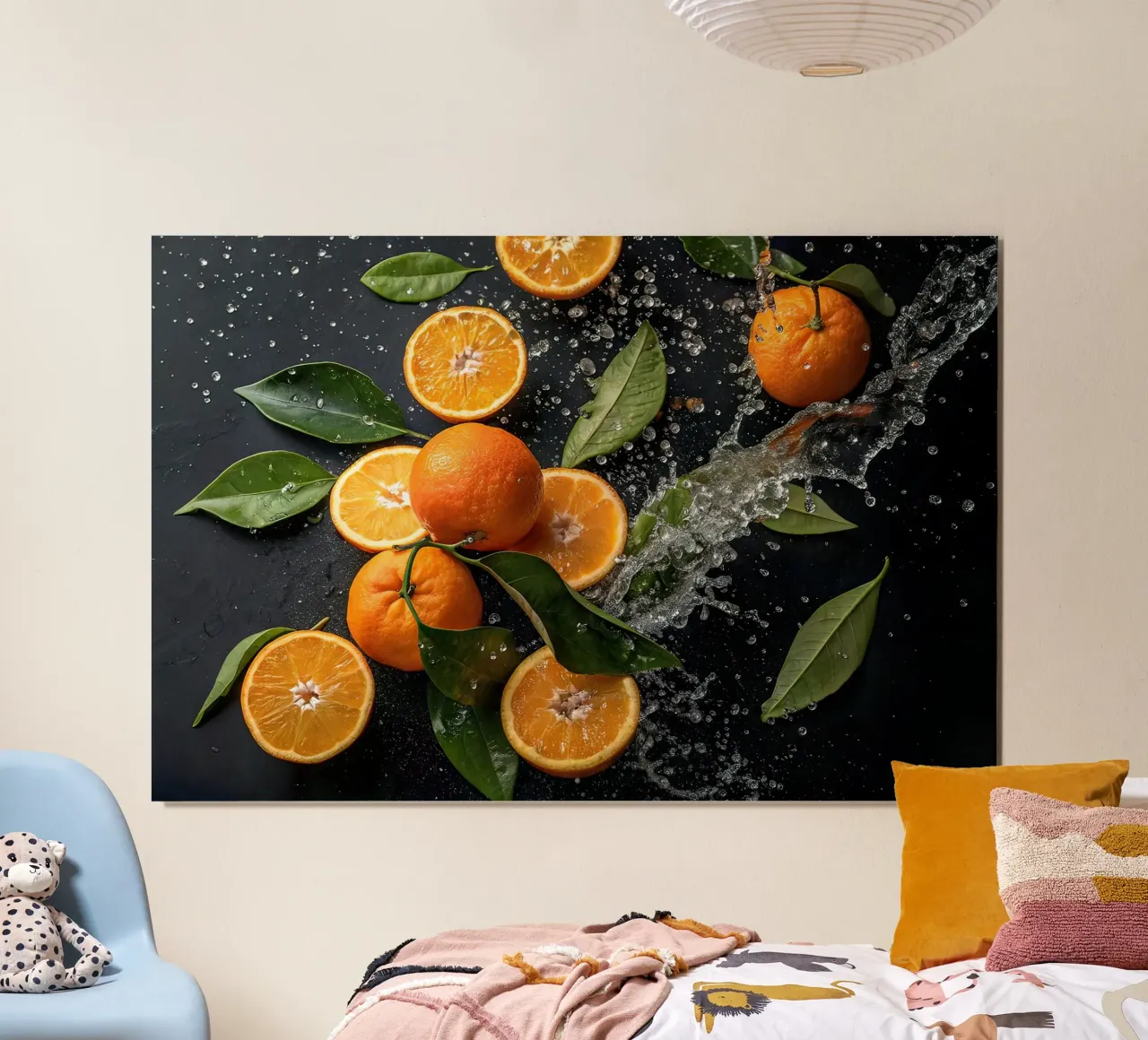 Fresh Oranges with Water Splash poster with plastic frame by 🥩 The tasty wall