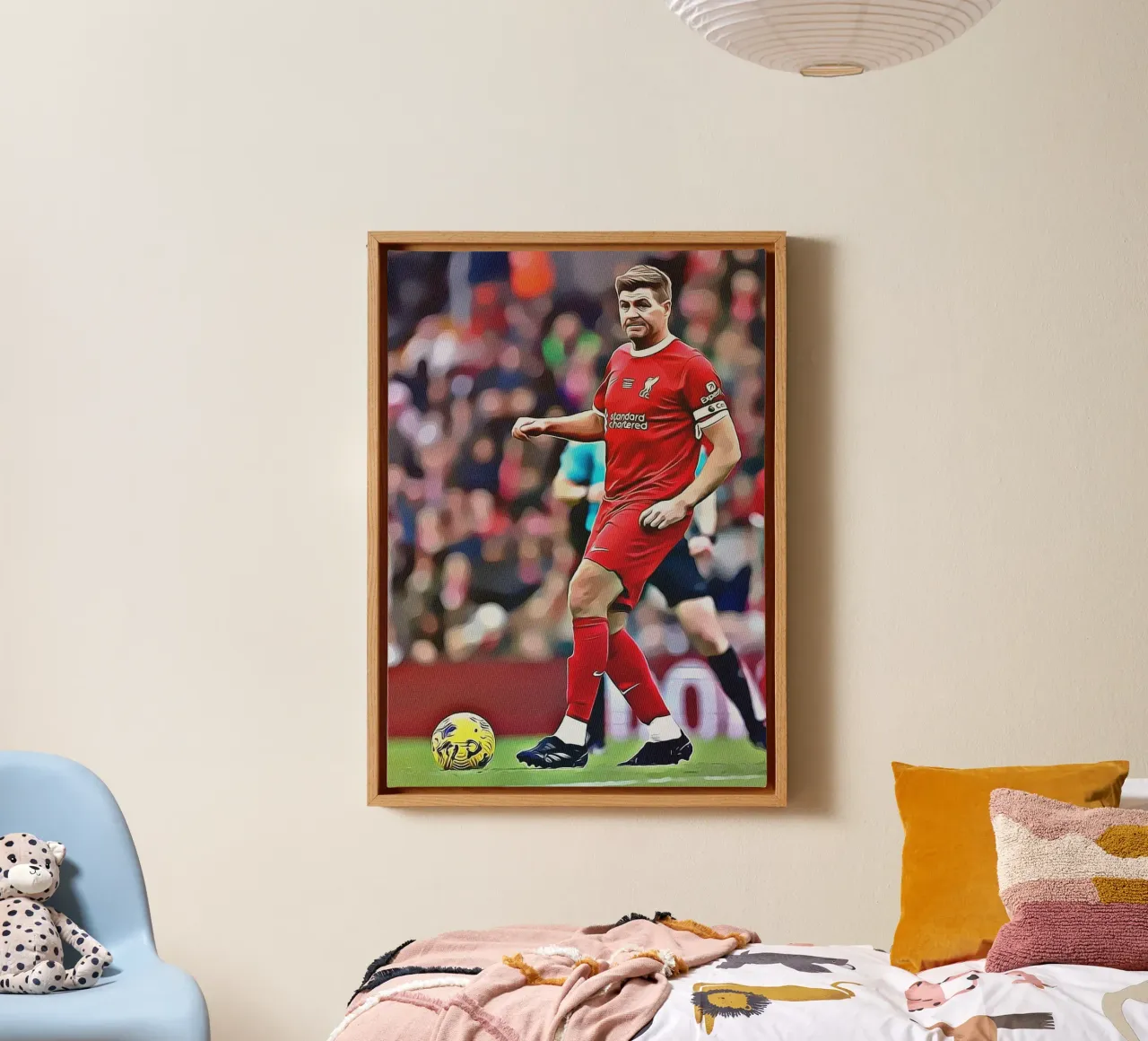 Poster di Steven Gerrard capitano del Liverpool in posa di dribbling tela con Cornice a cassetta da ArdanART