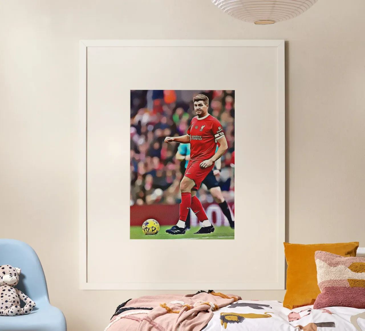 Poster di Steven Gerrard capitano del Liverpool in posa di dribbling poster con telaio in alluminio da ArdanART