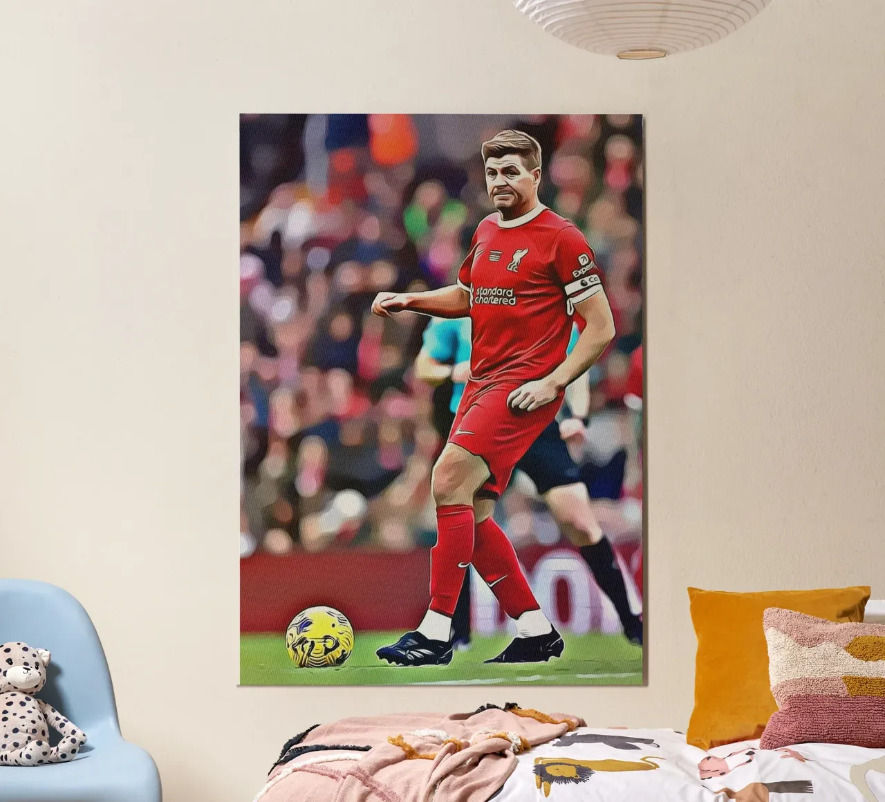 Poster di Steven Gerrard capitano del Liverpool in posa di dribbling poster con telaio in alluminio da ArdanART