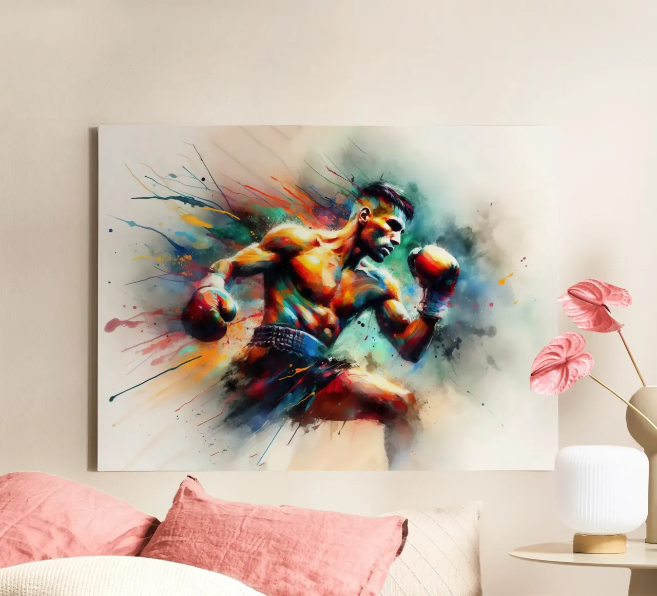 Kleurrijke boxer in actie canvas met Baklijst van 🥝 KIWI STORE
