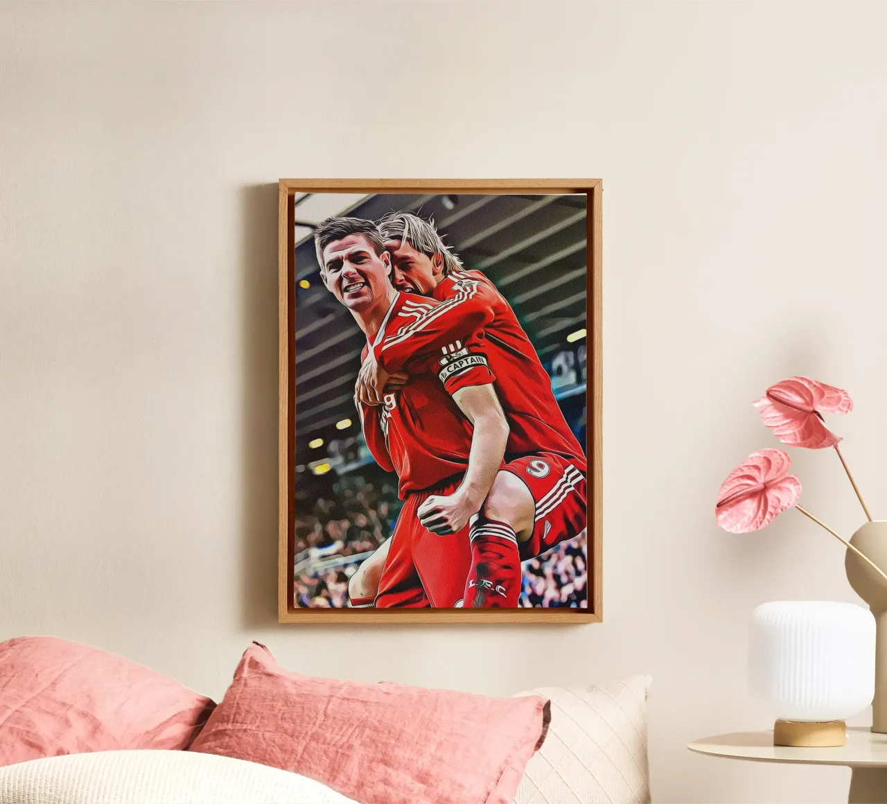 Poster delle celebrazioni iconiche di Steven Gerrard e Fernando Torres tela con Cornice a cassetta da ArdanART