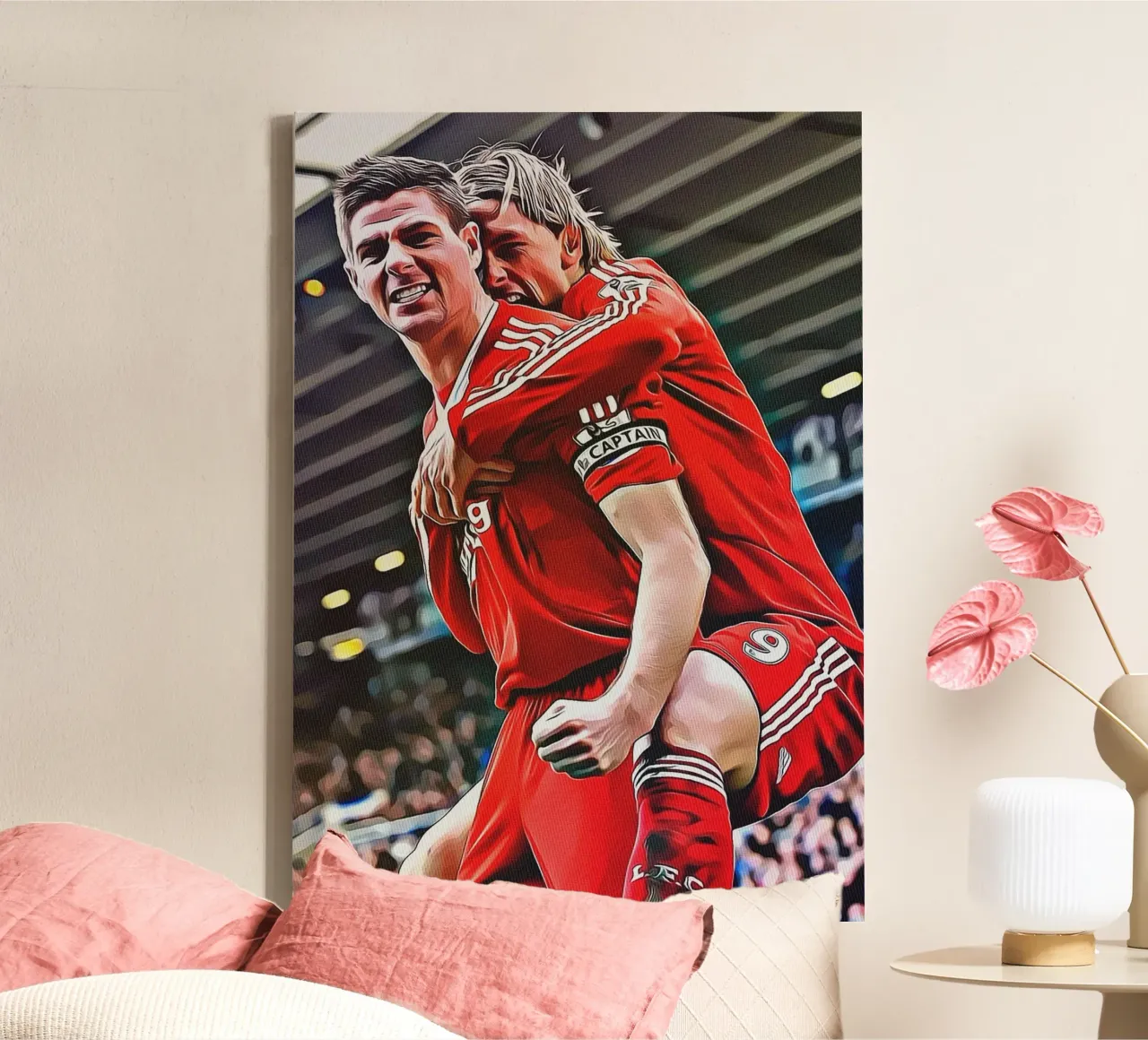 Poster delle celebrazioni iconiche di Steven Gerrard e Fernando Torres tela con Cornice a cassetta da ArdanART