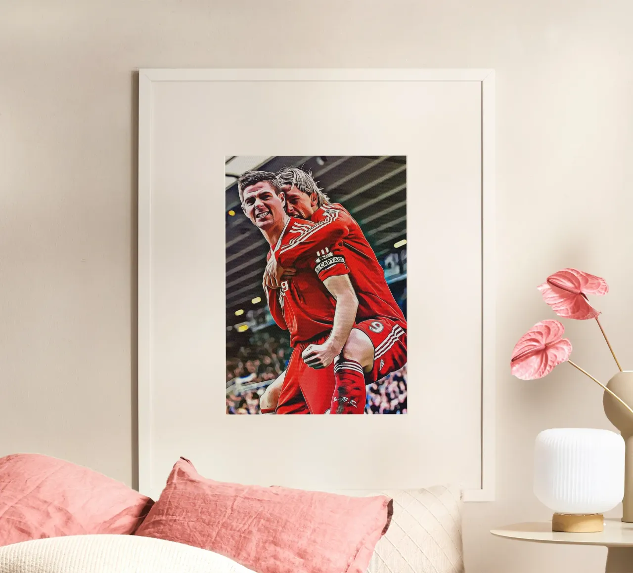 Poster delle celebrazioni iconiche di Steven Gerrard e Fernando Torres poster con telaio in alluminio da ArdanART