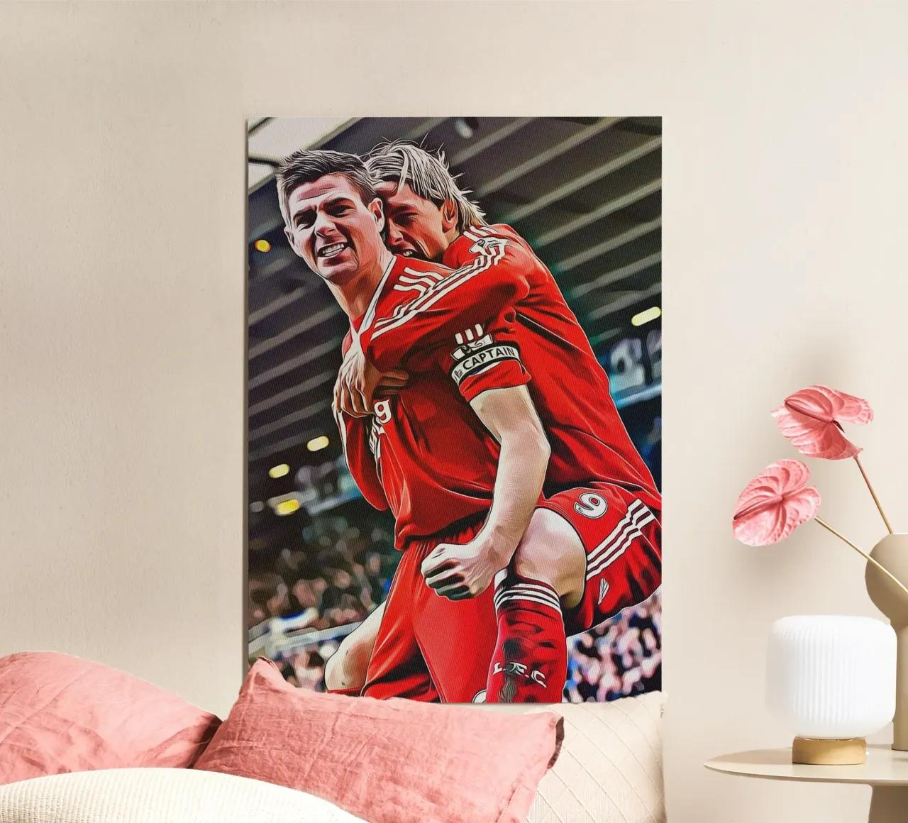 Poster delle celebrazioni iconiche di Steven Gerrard e Fernando Torres poster con telaio in alluminio da ArdanART