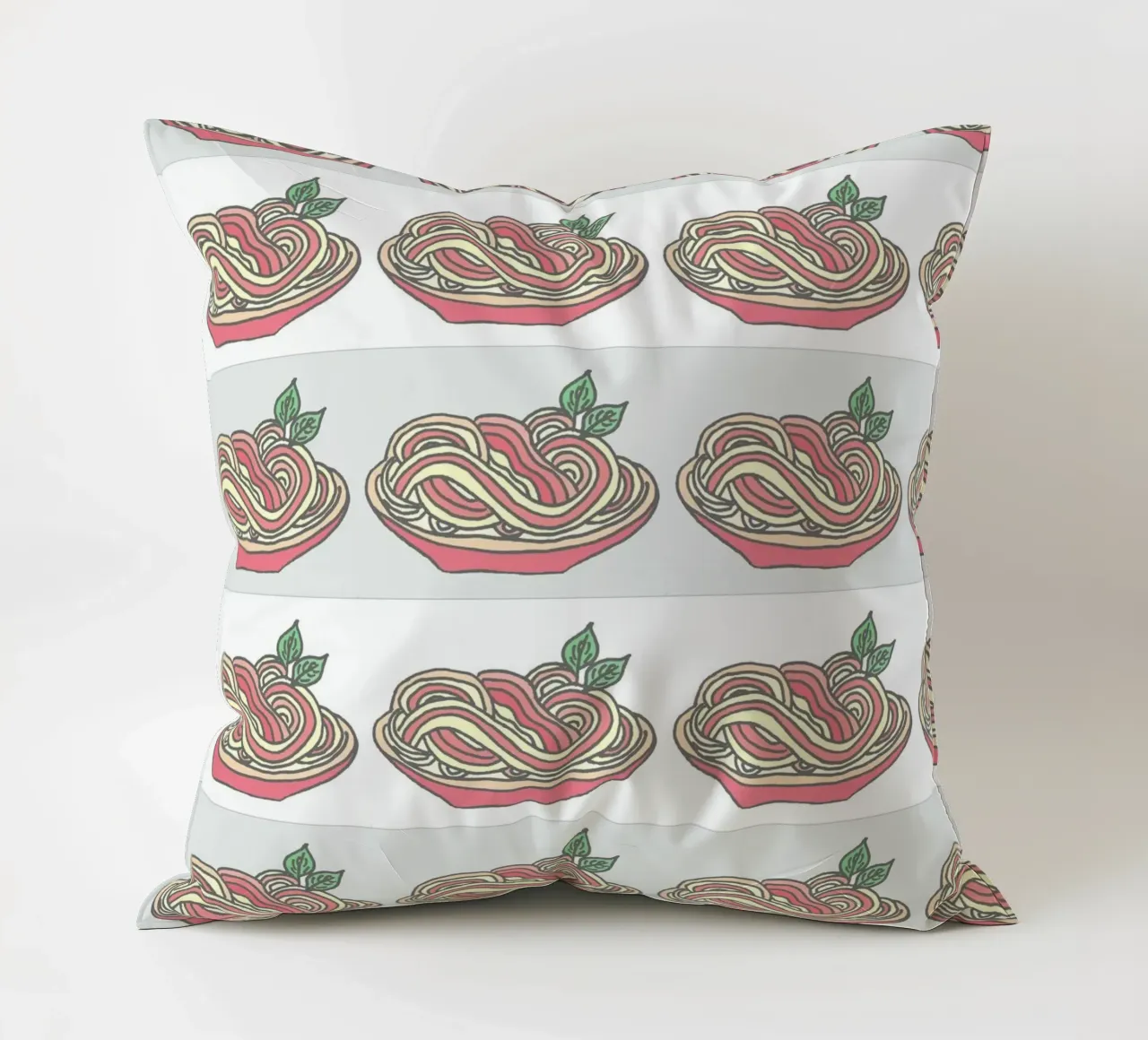 Poesie e piatti - Spaghetti con salsa di pomodoro al basilico cuscino da PaperLine Art